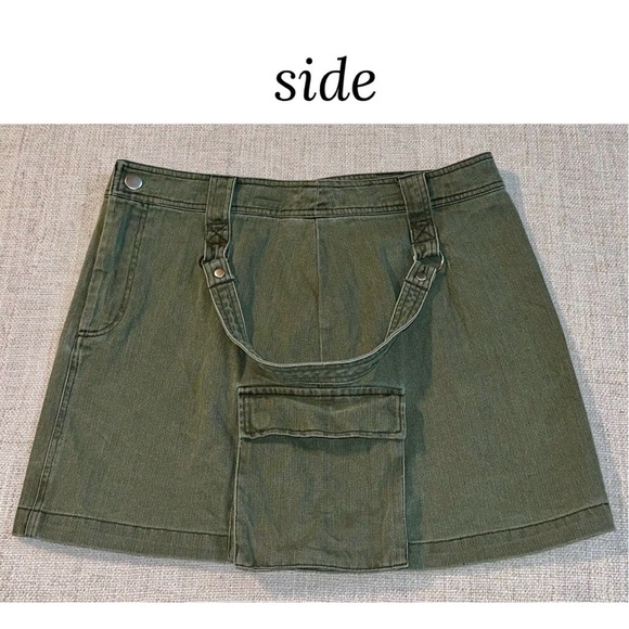 FOREVER 21 Olive Green Cargo Mini Skirt Strap Army Textured F21Junior Women L - Picture 4 of 10